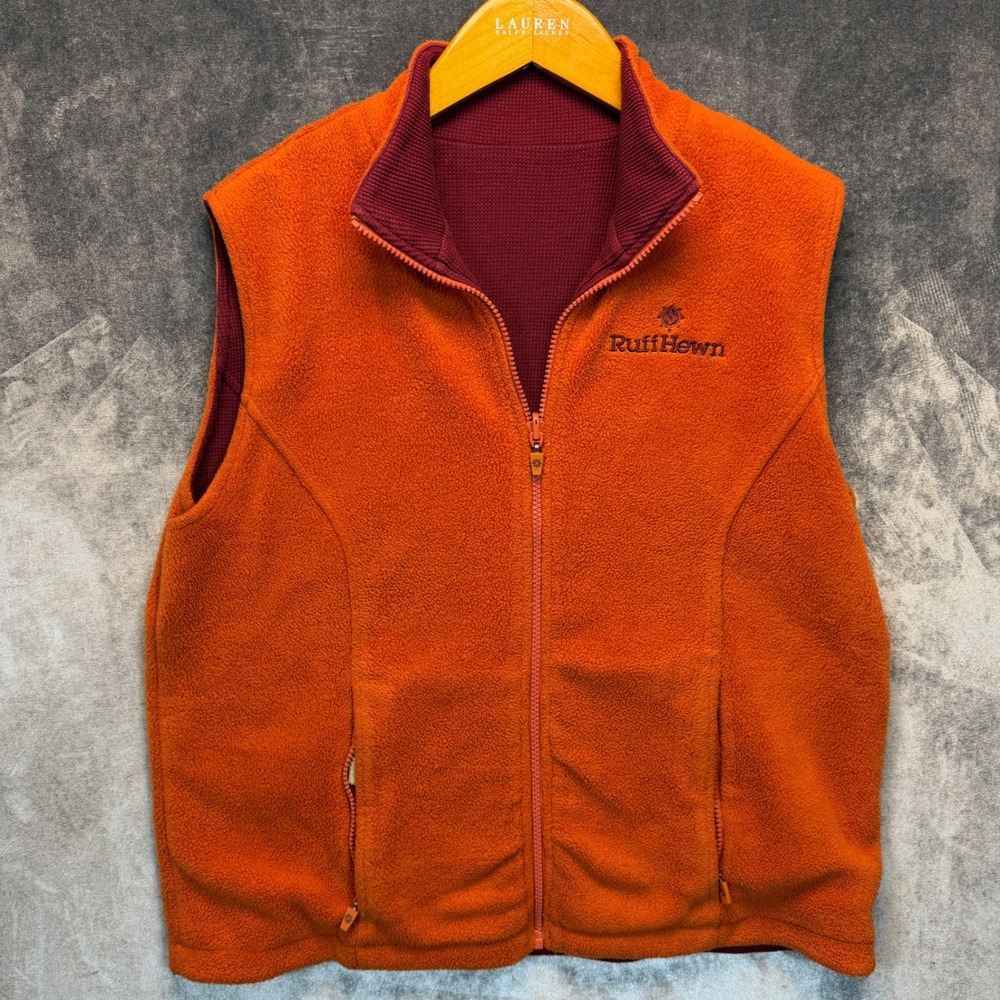 RuffHewn Reversible Fleece Vest Womens Orange Burgundy Regular Fit L Gorpcore